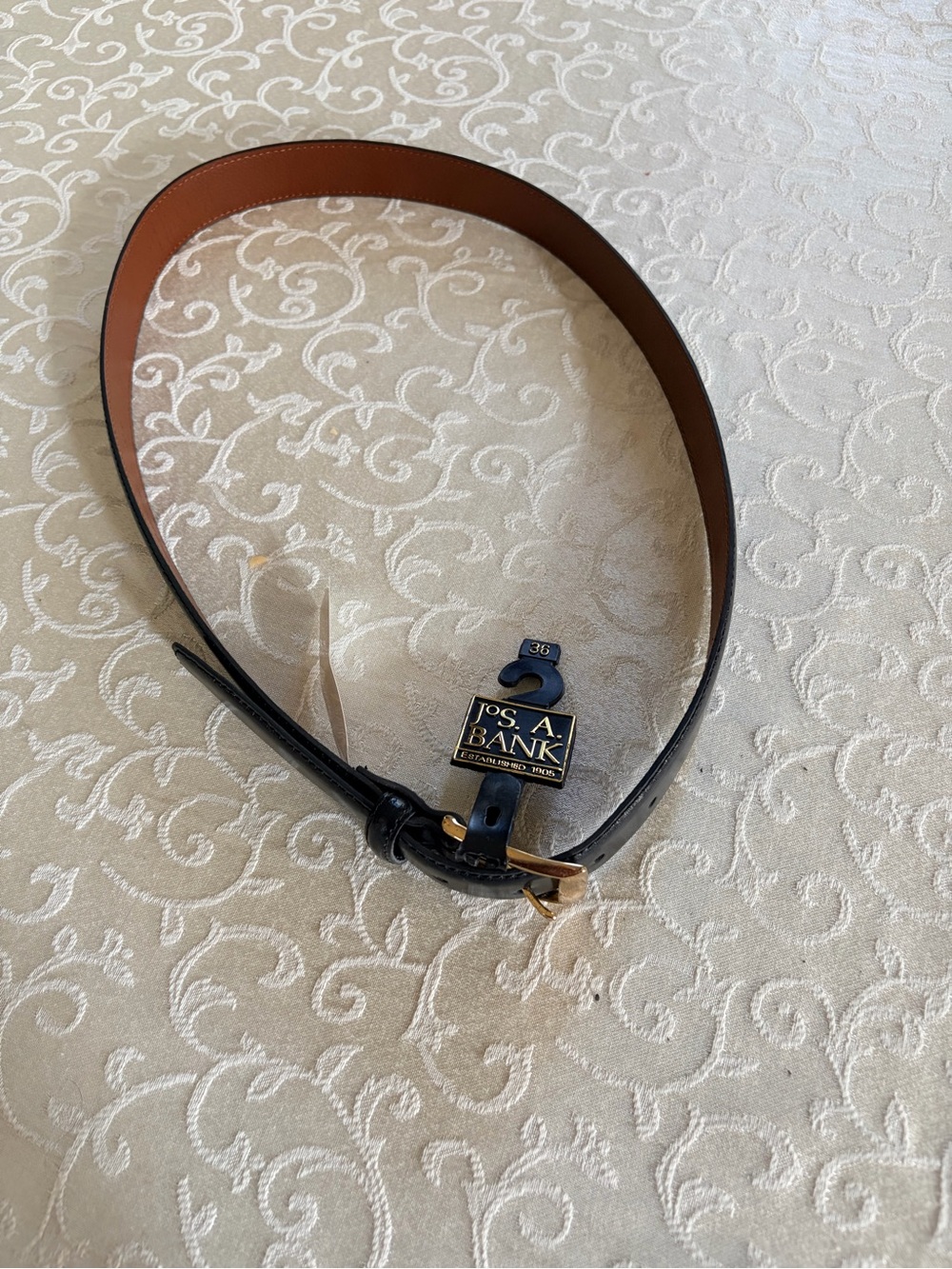 Jos. A. Bank Black Leather Belt with Brown Interior and Gold Buckle